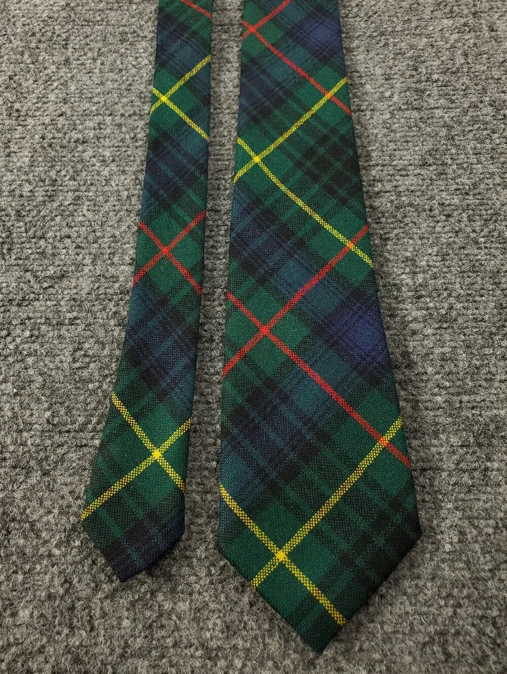 Vintage Scottish Wool Tie Stewart Hunting Plaid Tartan Necktie Green Blue